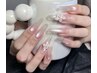最新トレンドSNS大人気ワンホンデザインチップスカルプ長さだし3D花(90分迄