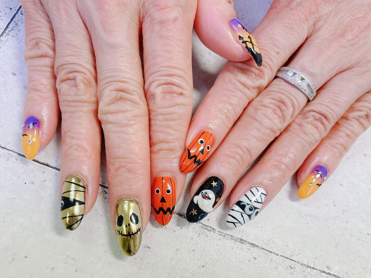 No.339 ネイルチップ　オレンジ　キラキラ　ちゅるん　星　秋　ハロウィン No.339 ネイルチップ オレンジ キラキラ ちゅるん 星 秋