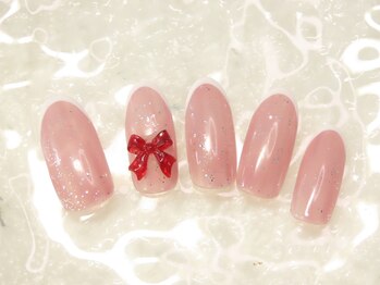 ネイルサロン べルフ(nail salon Verf)/バーチャルフレンチ×赤リボン♪