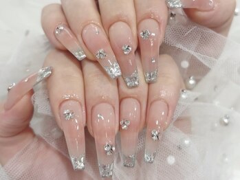 エムプラスネイル 新宿(M+Nail)/長さ出し★チークガラスフレンチ