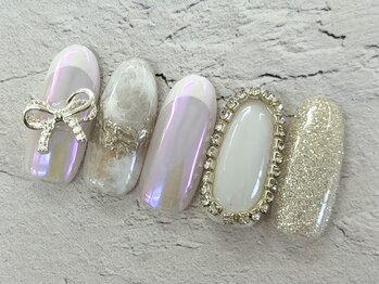 ディーネイル 池袋(D-nail)/【森】フレンチ×シルバーリボン