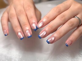 ブルーフレンチ/上品/秋ネイル