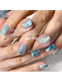 天の川をイメージの水色ネイル★