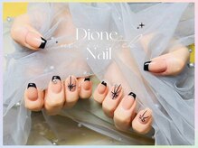 ディオーネ ネイルスタジオ(Dione)/ブラック　フレンチ+リボン