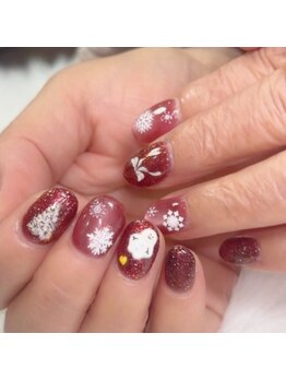 キラキラ/深みボルドー/冬ネイル