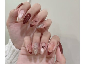 クリスタルネイルサロン(Crystal Nail)/フレンチネイル　リボンネイル