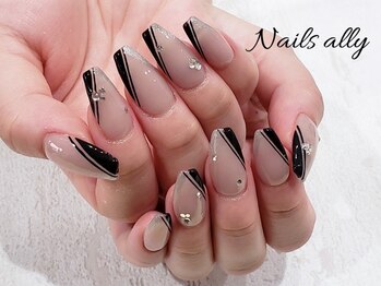 ネイルズアリー 立川店(Nails ally)/シアー×変形フレンチ×秋ネイル