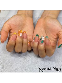 ちぐはぐフレンチフラワーネイル