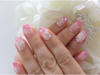 ネイルサロンミキ 横浜(MIKI)/ピンクドレスブライダル3D花薔薇