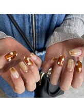 ミントリーフ バイ リート(Mint leaf by Reat)/ぷっくりお花ブラウンオレンジ