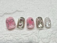 ネイルメゾン 天神店(NAIL MAISON)/ピンクシルバーリボン¥12500