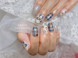 チェック×リボンネイル