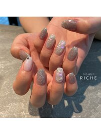 フラッシュ×クリア凸凹ネイル