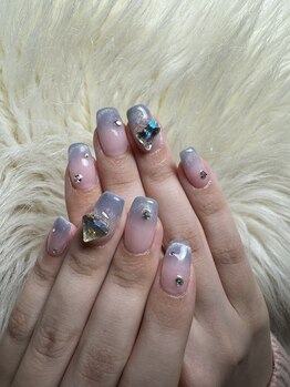 フラワーズネイル(flowers nail)/くすみブルー/韓国ネイル