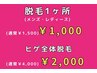 【メンズ・レディース】脱毛1ヶ所　￥1,000　　　ヒゲ￥2,000