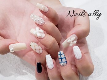 ネイルズアリー 立川店(Nails ally)/キルティング×パール×秋ネイル