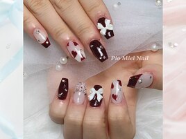 ボルドー×ハート×リボンパーツ