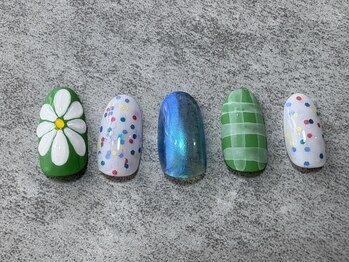 グリーン×ブルー春ネイル