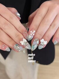 キラキラ　水色　リボン