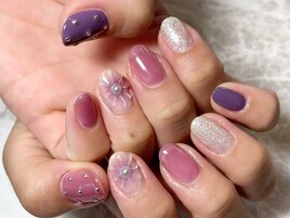 くすみパープルぷくぷくフラワー