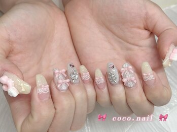 ココネイル 吉祥寺(coco.nail)/ガーリーレース パステル リボン