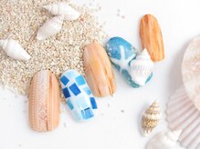ラミエンヌ/夏ネイル　タイル　貝　木目