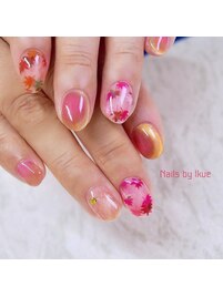 紅葉ペイントネイル/秋ネイル