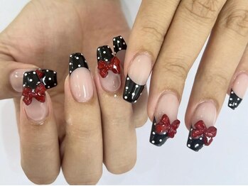 アイネイルズ 大宮店(I nails)/ドットフレンチ×リボン
