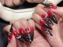 ワンホンネイル 新宿(Rumi Nail)/レッドブラック/グラデーション/
