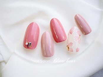ネイルサロン ブランシュール(Nail Salon Blancheur)/くすみピンク手描きお花ネイル