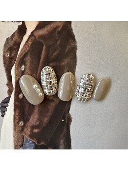 レイネイル レイアイ レイエステティック 扶桑店/グレー×ツイードネイル