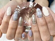 ダブルムーンビューティフル(DOUBLEmoonBeautiful)/可愛いチェック＆ニット冬ネイル