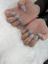 ユニティネイル(Unity nail)/くすみブルー×ツイードネイル◎