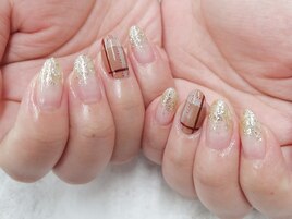 チェック×ラメ