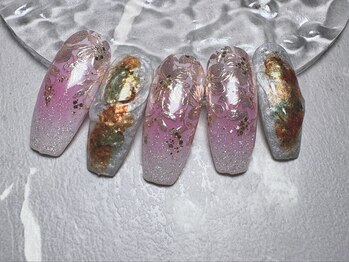 リュクネイル 拝島店(RyukuNail)/ニュアンスミラーフラワーネイル