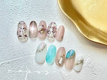 ルポネイル 高円寺(repos nail)/ニュアンス 大理石 押し花