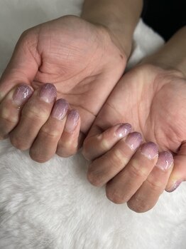 ユニティネイル(Unity nail)/くすみピンクパープルラメグラ☆