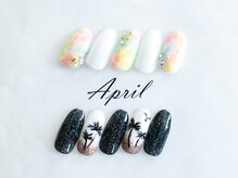 エイプリルプラス(April plus)/たらしこみ＆ヤシの木ネイル