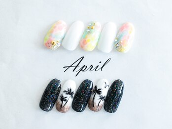 エイプリルプラス(April plus)/たらしこみ＆ヤシの木ネイル