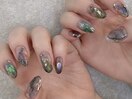 purple＆green nuance nail