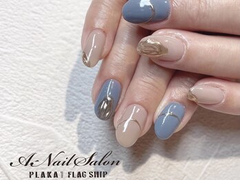 エーネイルサロン プラーカ本店(A-Nail Salon)/くすみblue×ミラー