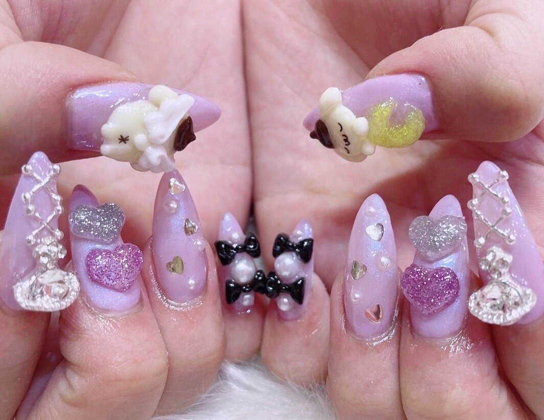 ネイルチップ フレンチガーリー ハート 韓国 リボン ワンホン 量産型