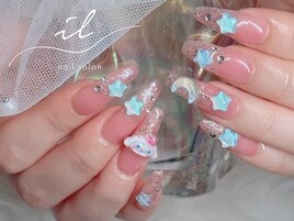 星ネイル×ラメグラデーション