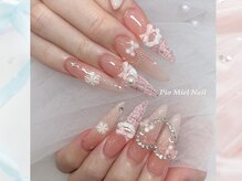 ピオミエルネイル 新宿(pio miel nail)/シアーピンク×ラメ×リボン