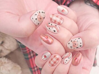 ネイルマジック 仙台一番町店(NAIL MAJIC)/ギンガム×くまさん☆オーダー