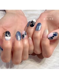 冬ネイル！ネイビーリボンネイル