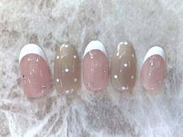 ピンク×ベージュドットフレンチ