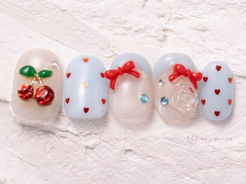 ネイルメゾン 渋谷店(NAIL MAISON)/ハートドット水色フレンチ￥9000