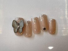 アイネイルズ 梅田店(I nails)/ワンホンラメグラ蝶々パーツ