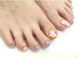 FOOT オレンジ×ピンク フラワー